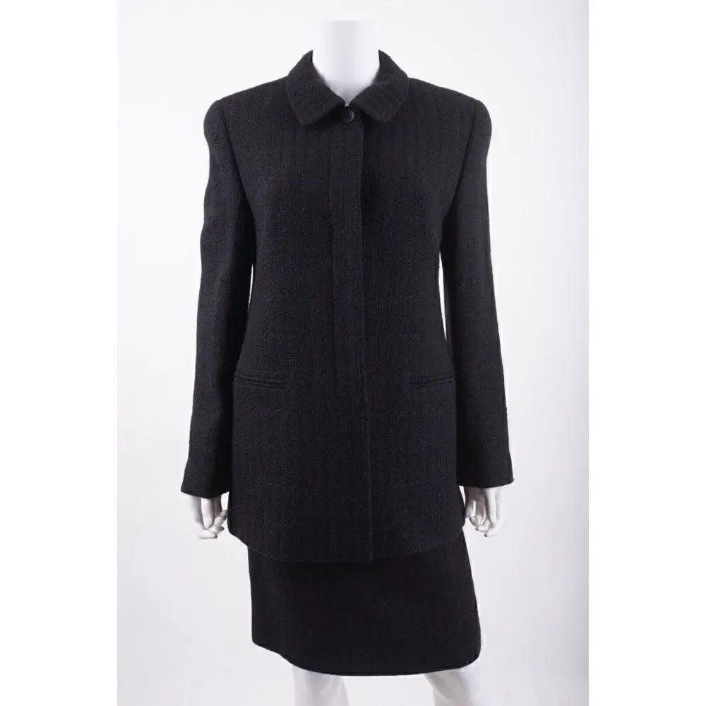 Louis Feraud Women Pencil Skirt Suit Blazer US 8 UK 12 Black Textured Wool Blend
